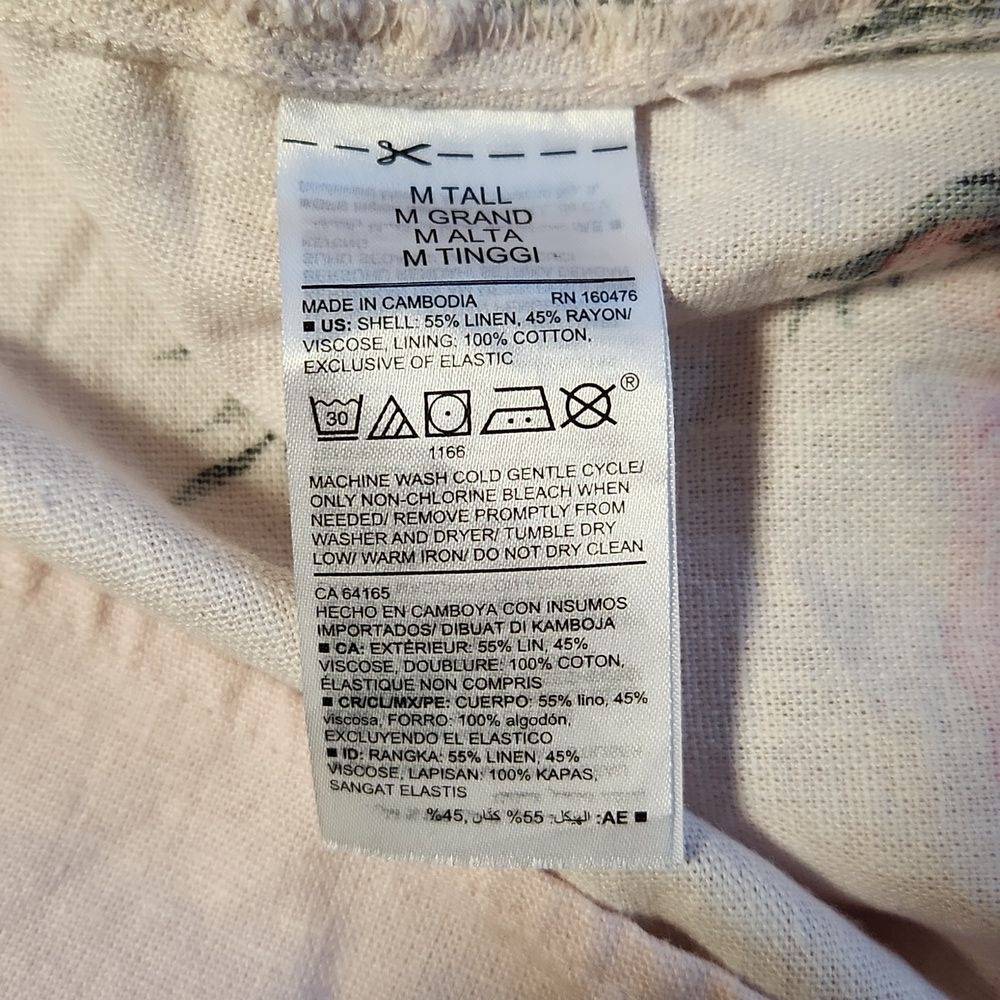 Pink Floral Skirt Women's Size M Tall Cotton Linen Rayon - Picture 6 of 7